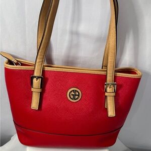 Giani Bernini Red Saffiano-Style Tote With Tan Trim And Shoulder Straps — Fair